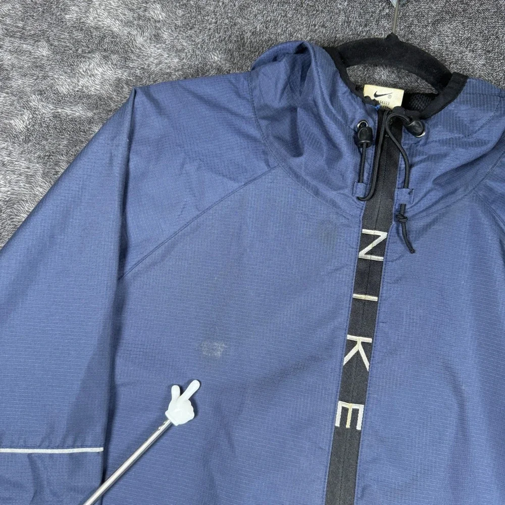 Vintage Nike Windbreaker Navy Blue Quarter Zip Hooded Ripstop Pullover Mens XL